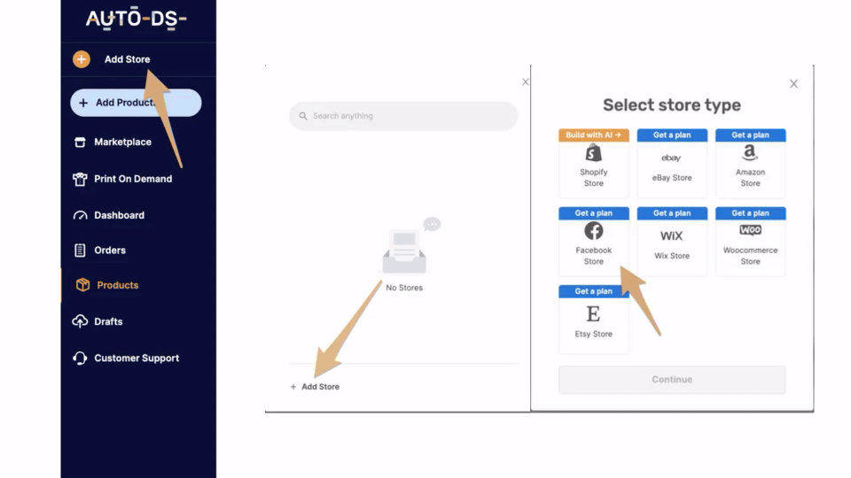 How to add a Facebook store to AutoDS-VEED