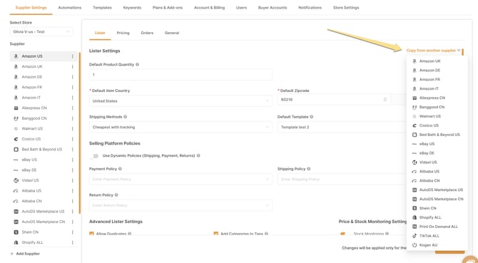 copy supplier settings